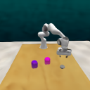 Interactive scene preview: two jars and a separate lid beneath a robot arm.
